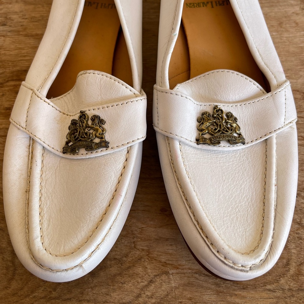 RALPH LAUREN Vtg 80’s White Leather Loafers Crest Bench Made Maine USA 10M RARE! - Picture 12 of 13